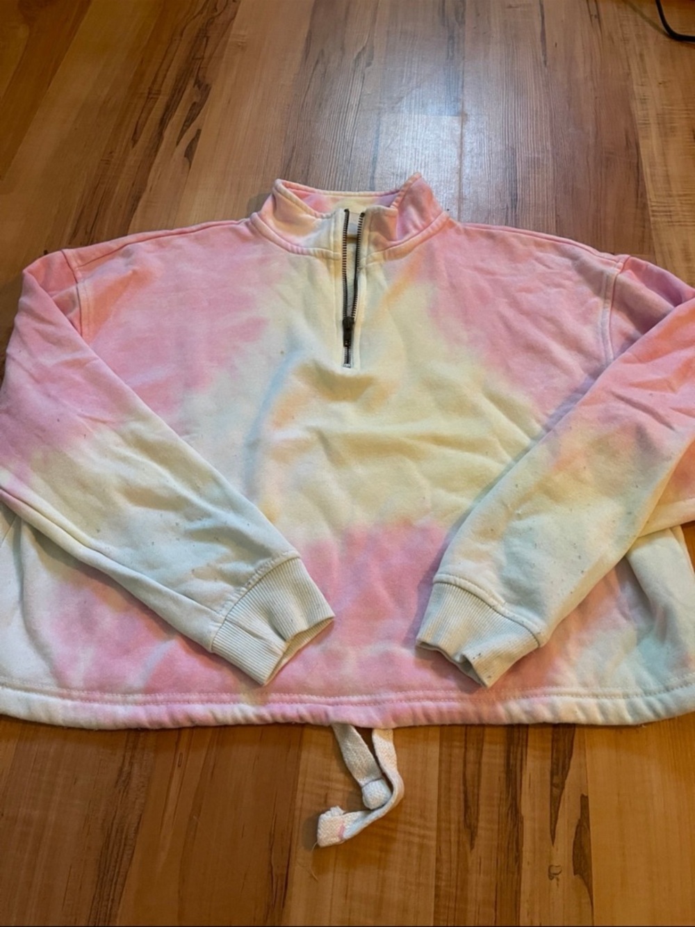 Tie-Dye Half-Zip Cowl Neck Pullover - Pastel Pink & Cream